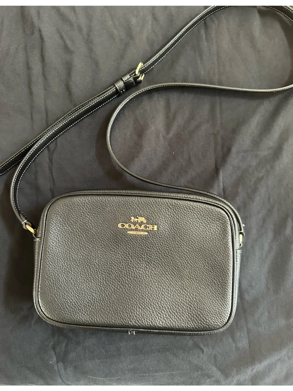 Coach Black Pebbled Leather Messenger Crossbody with Gold Logo